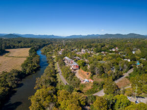 West Asheville homes along The French Broad River
