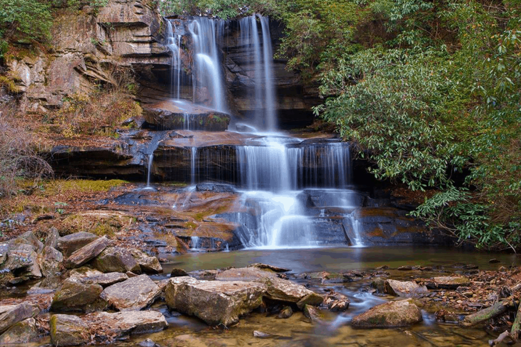 Waterfall on the property at Round Mountain, Brevard NC